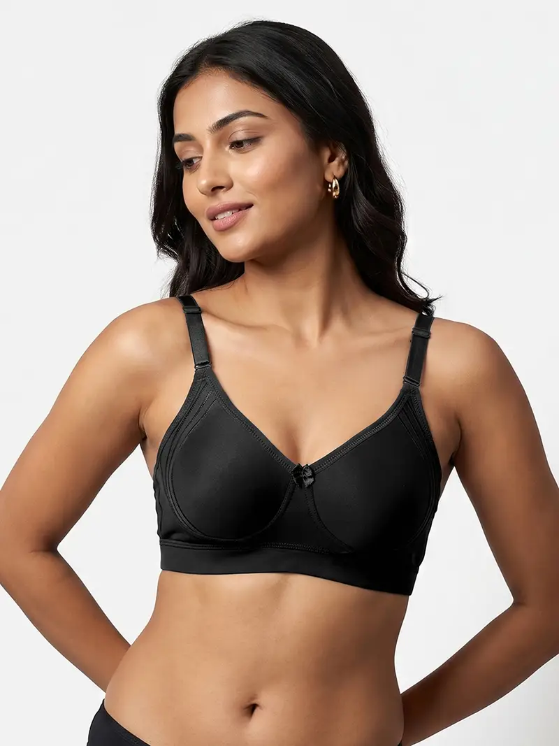 Non Padded Wirefree Casual Hi-Support No-Sag Coverage Everyday Bra - Black