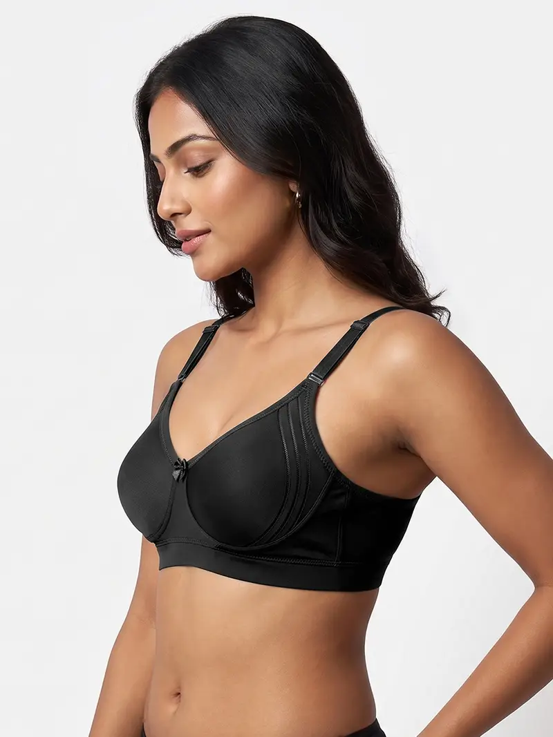 Non Padded Wirefree Casual Hi-Support No-Sag Coverage Everyday Bra - Black