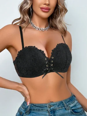 Women's Black Lace Strapless Wireless Bra
