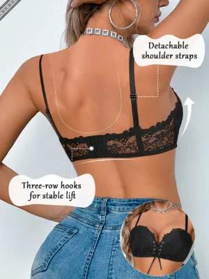 Women's Black Lace Strapless Wireless Bra