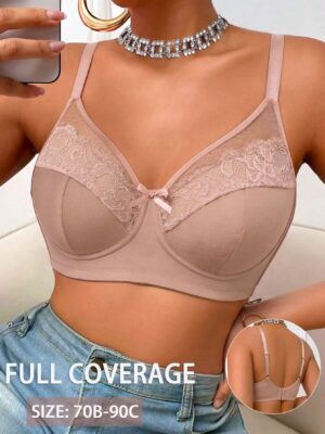 Women's Lace Patchwork Wire-Free Net Bra