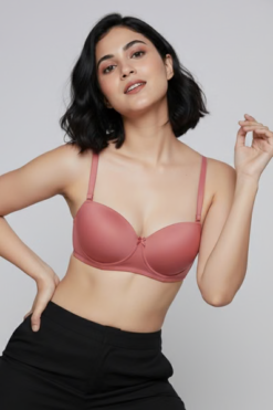 Padded Wired Balconette Bra in Light Red