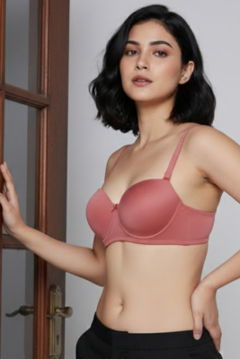 Padded Wired Balconette Bra in Light Red
