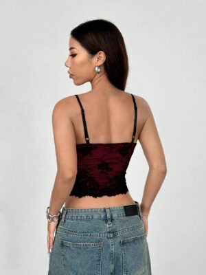 French Style Sexy Lace Contrast Color Backless Camisole