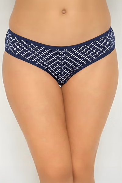 Low Waist Trellis Print Bikini Panty in Navy Colour - Cotton
