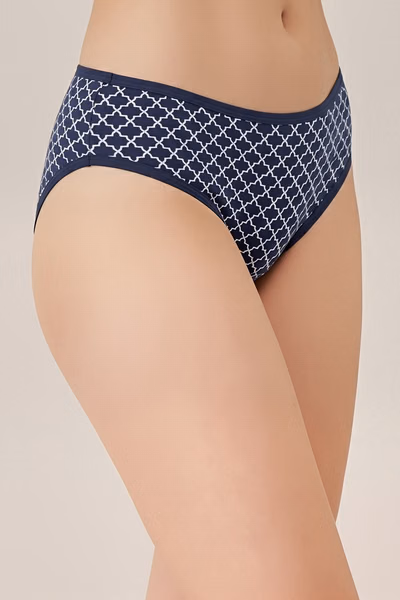 Low Waist Trellis Print Bikini Panty in Navy Colour - Cotton