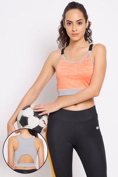 Medium Impact Padded Non-Wired Sports Bra in Orange Melange