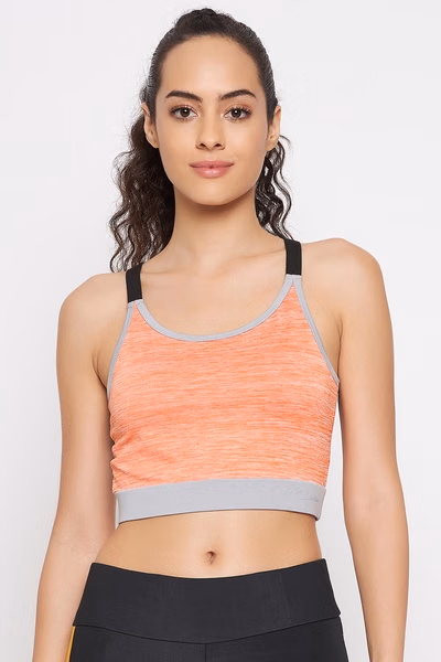 Medium Impact Padded Non-Wired Sports Bra in Orange Melange