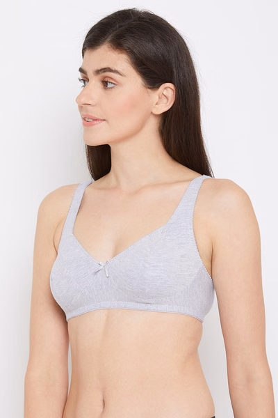 Non-Padded Non-Wired Full Coverage Bra in Grey - Cotton