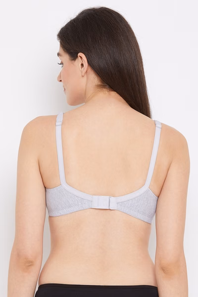 Non-Padded Non-Wired Full Coverage Bra in Grey - Cotton