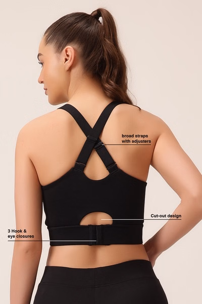 Padded High-Impact Sports Bra in Black