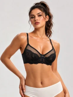 Women's Black Bow Lace Patchwork French Mature Elegant Underwire Fancy Bra