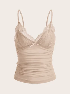Women's Lace Patchwork Ruffled Camisole Top