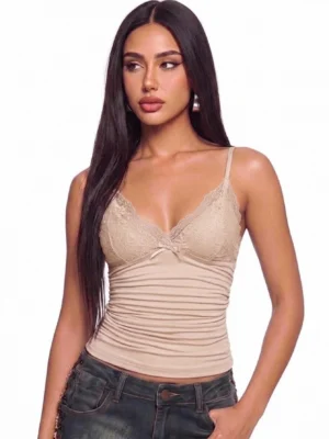 Women's Lace Patchwork Ruffled Camisole Top