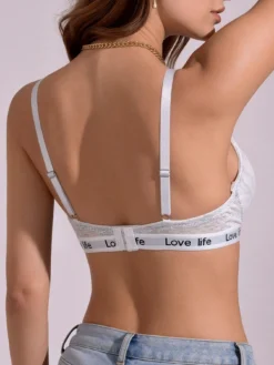 Women's Letter Print Underwire Deep V Push-Up Bra